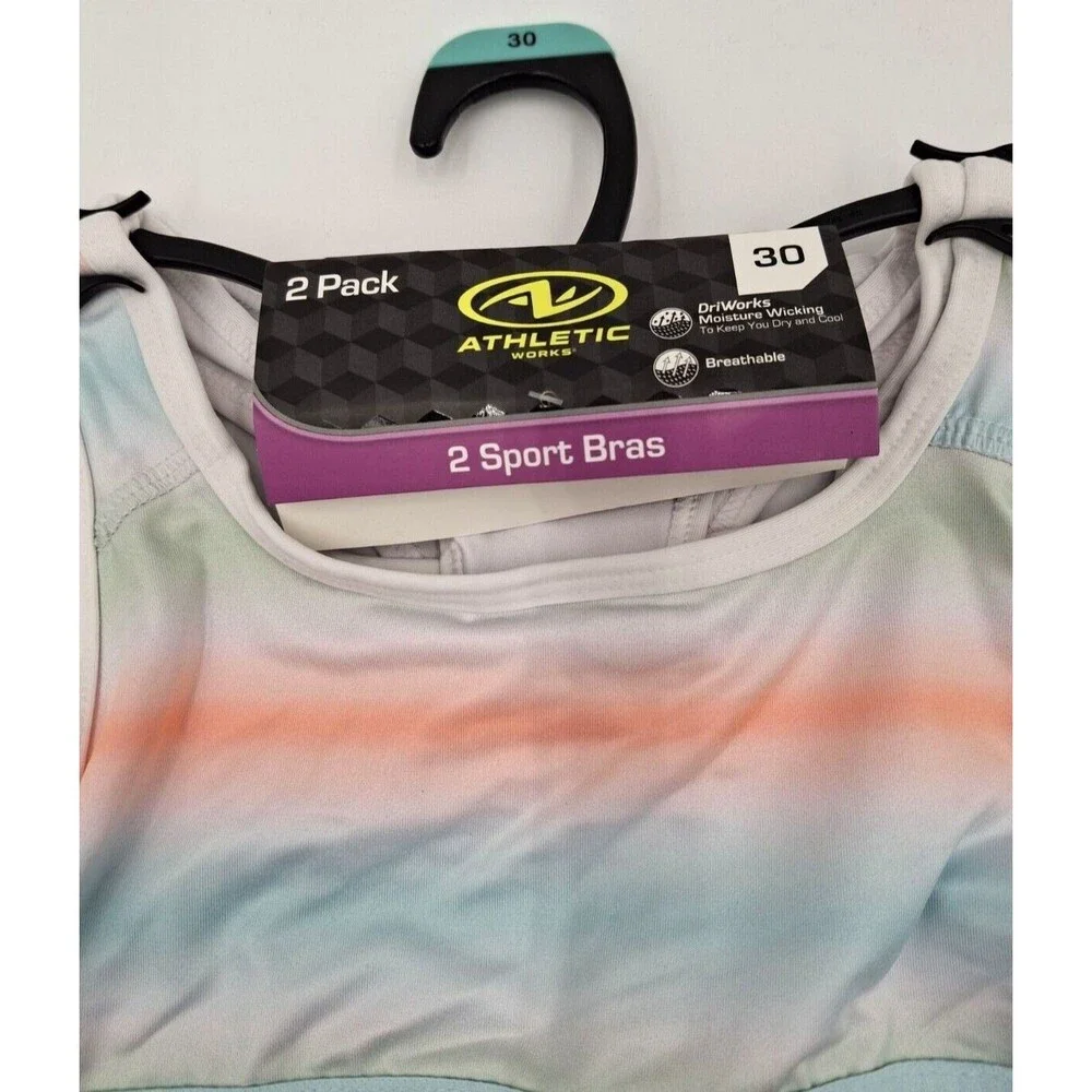 NWT Athletic Works Girls Racerback Sports Bra 2 Pack Size 30 Multicolor White